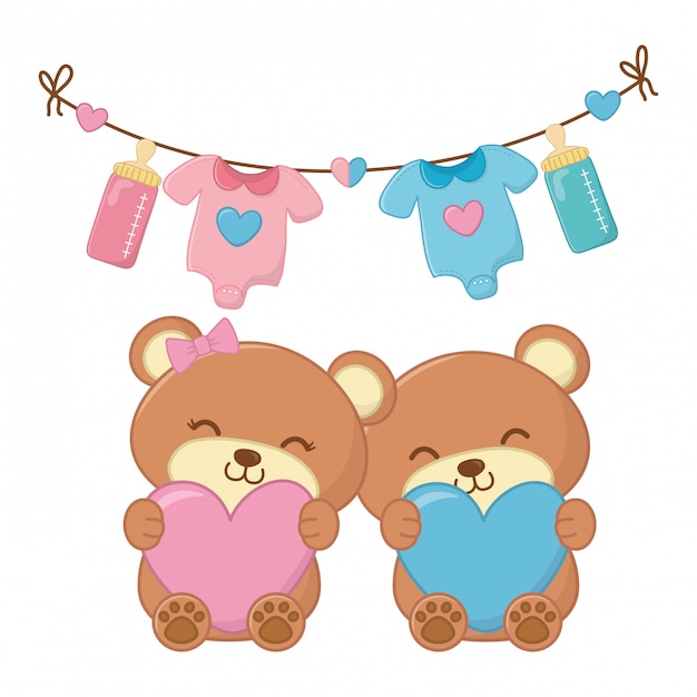 Vector toy bears holding hearts