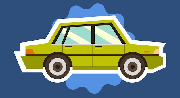 Toy cars isolated white outline on a blue background Vehicles travel Sticker for children on the theme of the machine Vector illustration Flat style