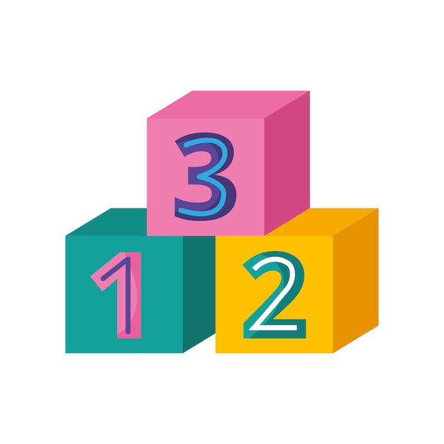 Vector toy cubes with numbers cartoon isolated over white background. vector illustration