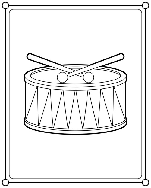 Барабан раскраска для детей распечатать Hand Drawn Drum with Drumsticks. Percussion Musical Instrument. Doodle Style. Ve