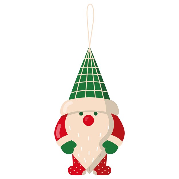 Vector toy gnome in red suit and valenki and green cap vector christmas illustration