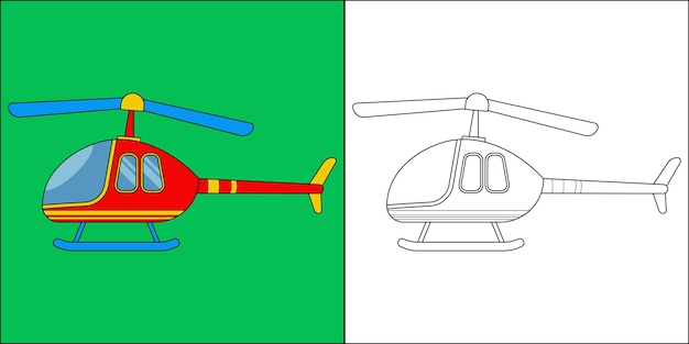 Игрушечный вертолет подходит для детской раскраски страницы векторной иллюстрации