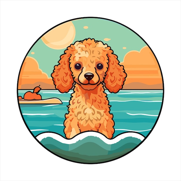 Vector toy poodle dog breed leuke cartoon kawaii karakter strand zomer dierdier huisdieren sticker illustratie