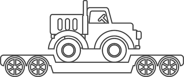 Toy Railway Cargo Platform Carrying Truck Outline Icon in Flat Style Vector Illustration