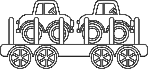 Toy Railway Metal Cargo Platform Carrying Cars Outline Icon in Flat Style Vector Illustration