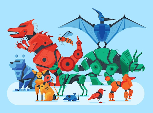 Vector toy robot animals composition