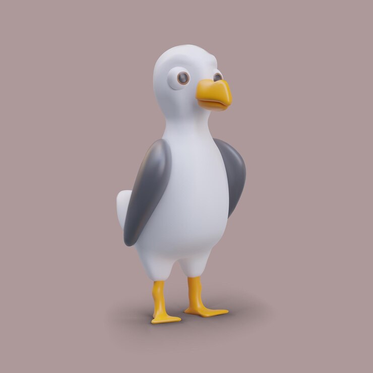 Vector toy seagull stands with folded wings vector illustration in plasticine style