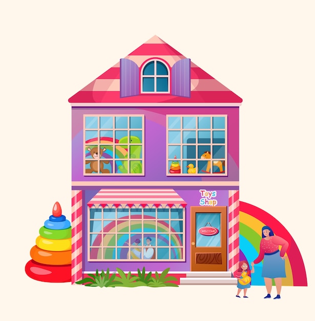 Premium Vector  A watercolor illustration of a colorful doll house