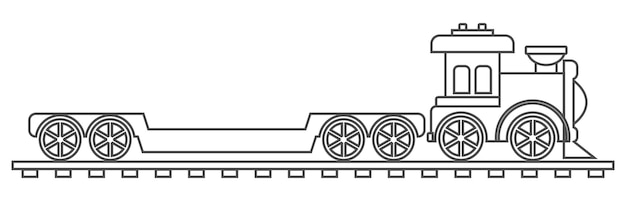 Toy Steam Train with Metal Cargo Platform Outline Icon in Flat Style Illustration of Children's Toy