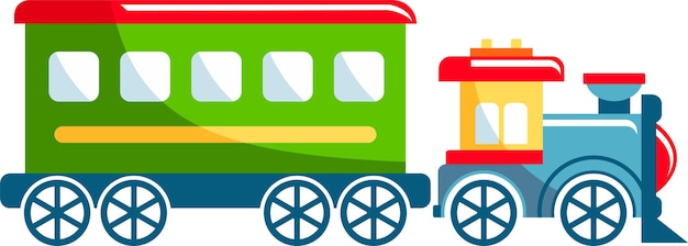 Вектор Игрушечный паровоз с пассажирским вагоном в плоском стиле векторной иллюстрации
