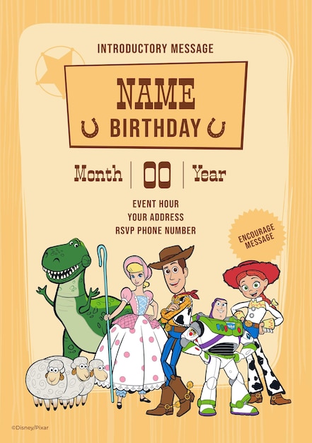 Vettore invito di compleanno di toy story