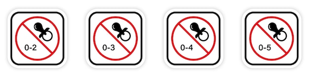 Toy Not Suitable for Kid Black Silhouette Icon Set Forbid Pacifier Child Under Age Pictogram Danger