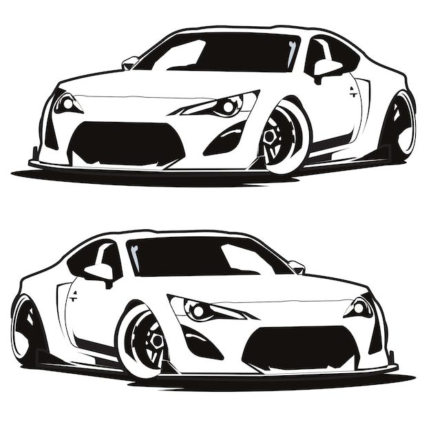 Disegno vettoriale dell'illustrazione dell'automobile in bianco e nero di toyota gt86