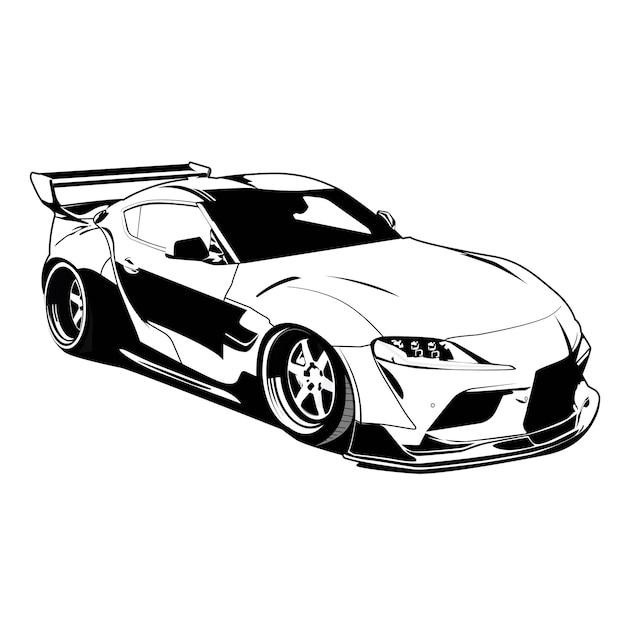 トヨタ スープラ 白黒車 イラスト