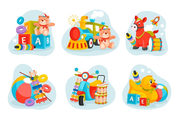 Toys compositions in flat design