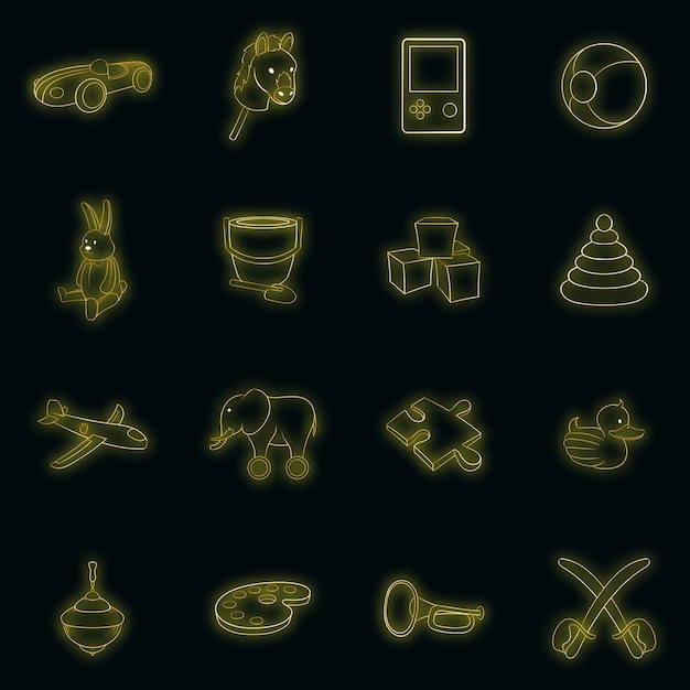 Toys icons set vector neon