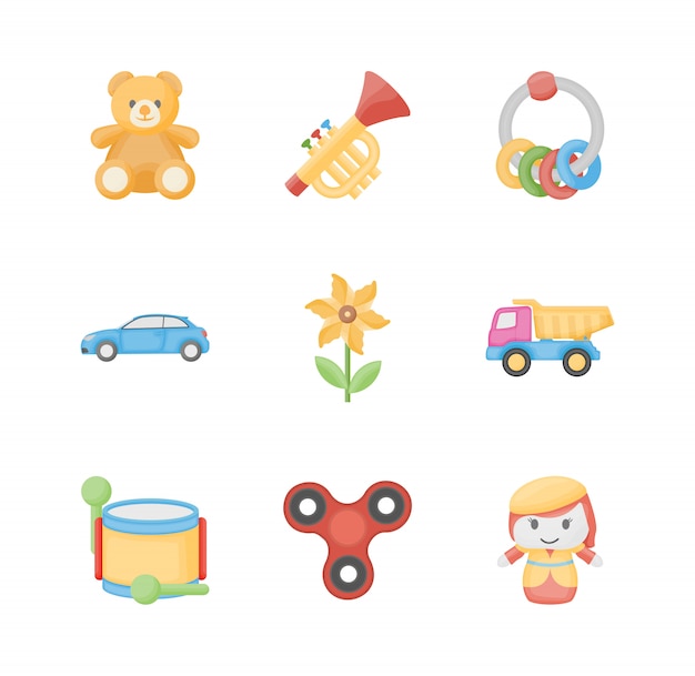 Toys for kids flat icons