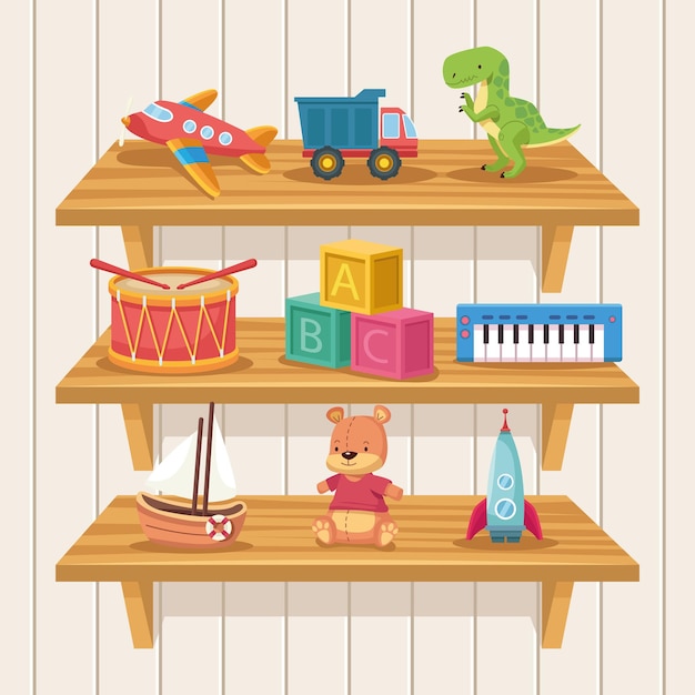 Toys in shelf scene