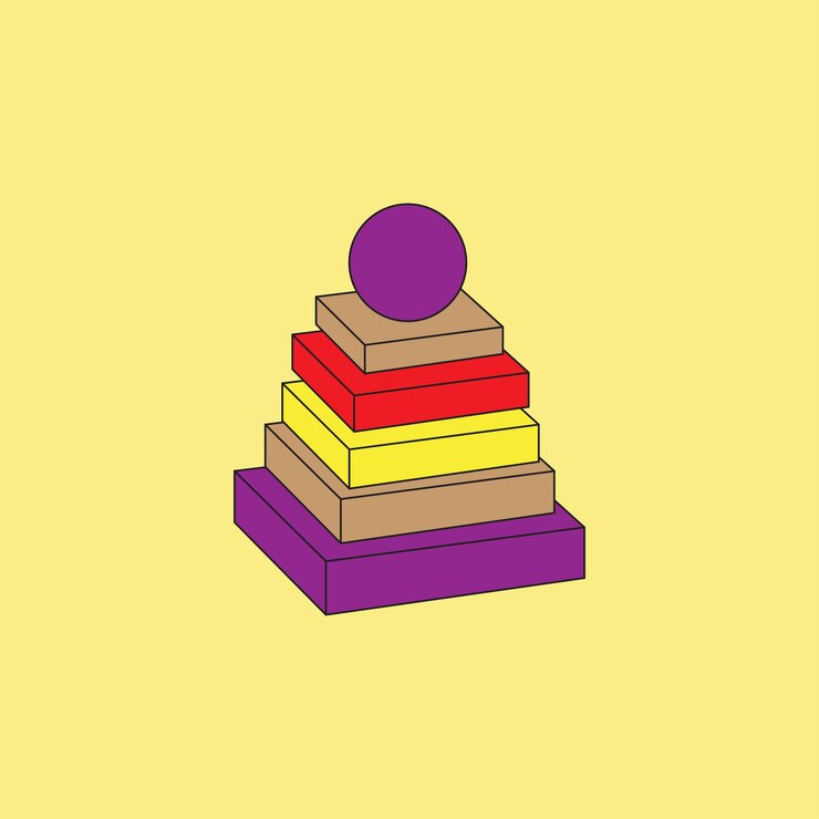 Vector toys stacked blocks vector illustration on yellow background