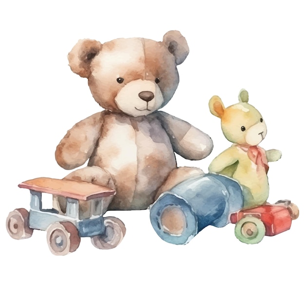 Toys in watercolor style illustration