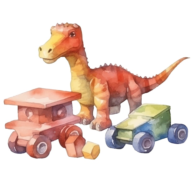 Toys in watercolor style illustration