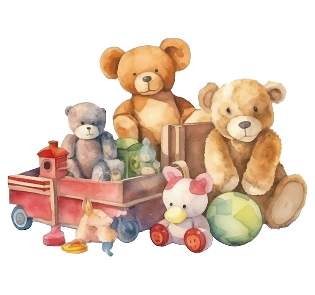 Toys in watercolor style illustration