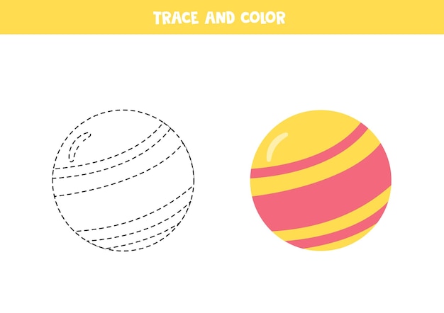 Обведи и раскрась мультяшный мяч рабочий лист для детей