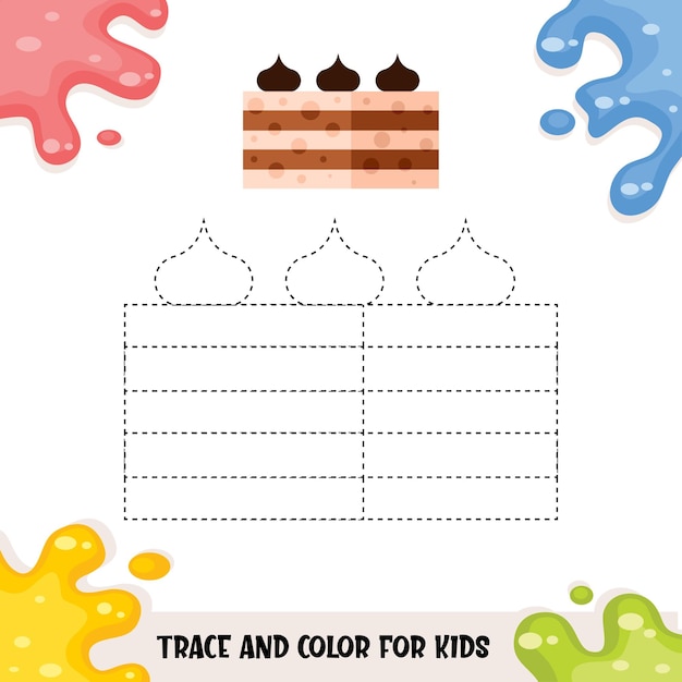 ベクトル ケーキのイラストと子供のためのトレースと色