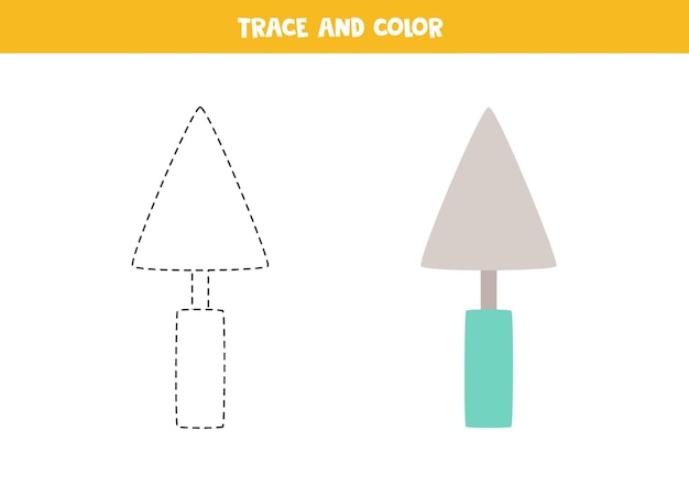 Trace and color cartoon garden trowel Worksheet for children