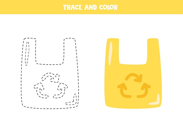 Trace and color cartoon plastic bag worksheet for kids