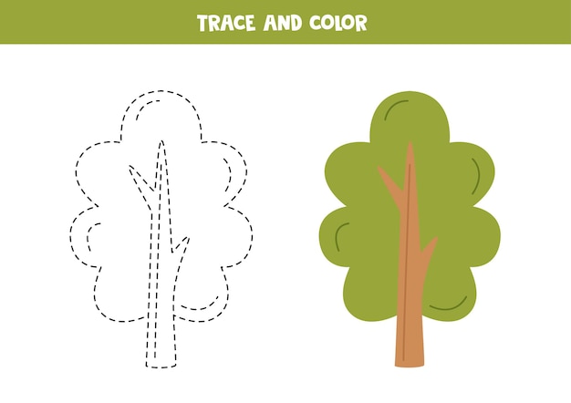 Trace and color cartoon tree Worksheet for children