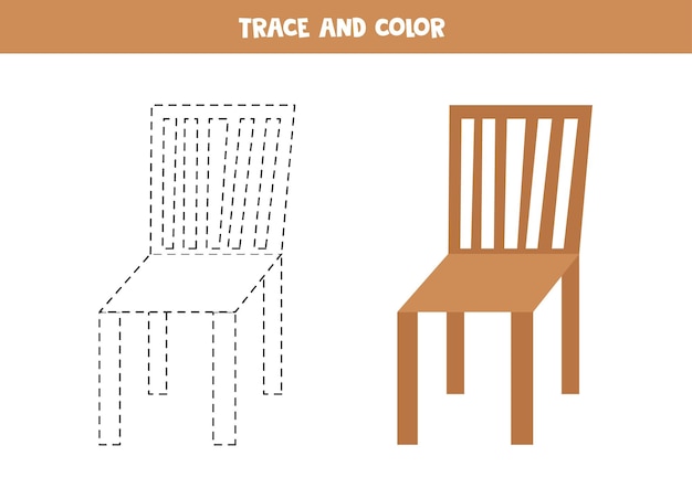 Trace and color cartoon wooden chair Worksheet for children