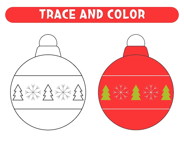 Trace and color christmas ball educational game worksheet for kids