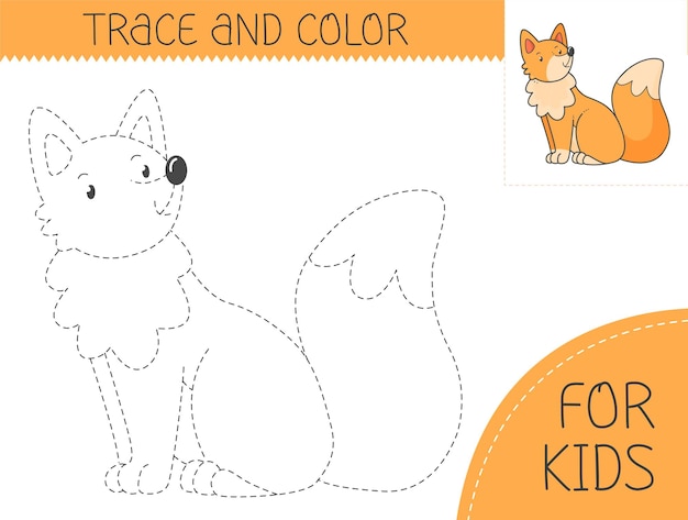 trace and color coloring book with fox for kids coloring page with cartoon fox vector