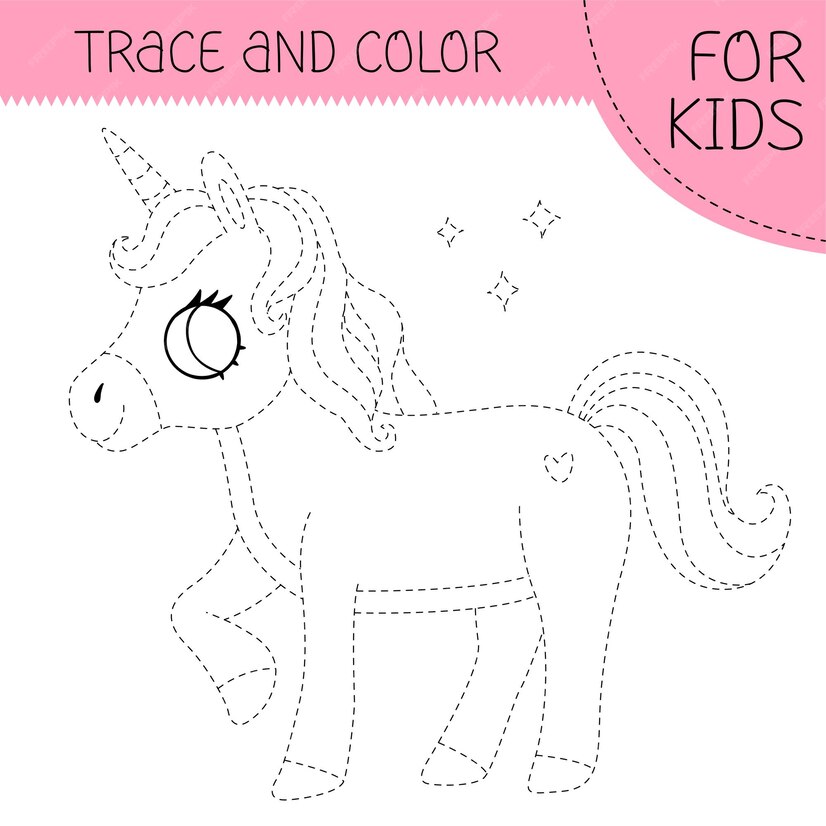 Premium Vector Trace and color coloring book with unicorn for kids