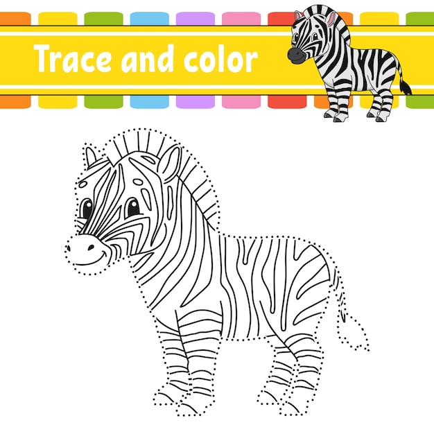 Trace and color. Coloring page for kids. Handwriting practice.