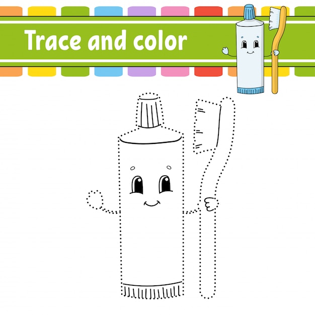 Trace and color. coloring page for kids.