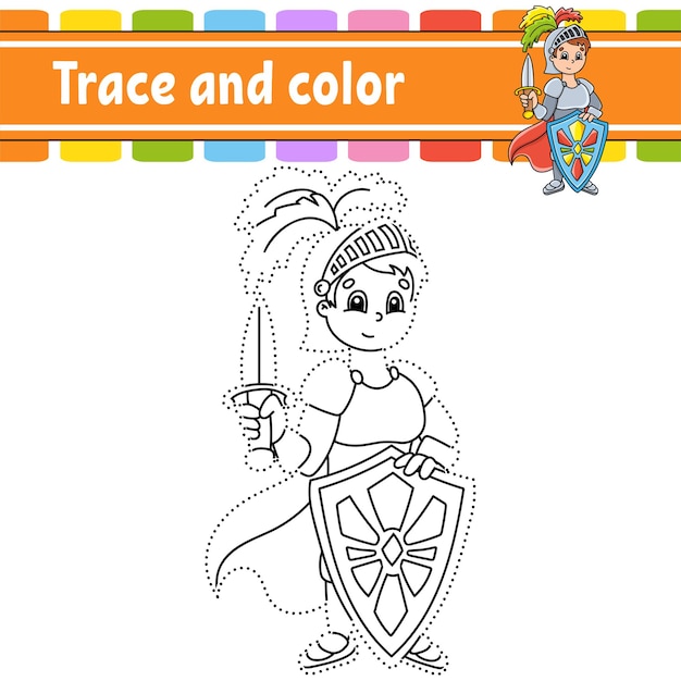 Trace and color coloring page for kids