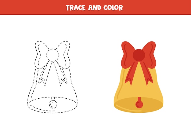 Trace and color cute cartoon Christmas bell Worksheet for children