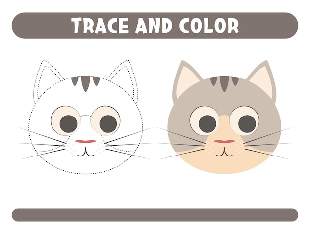 Trace and color cute cat Worksheet for kids