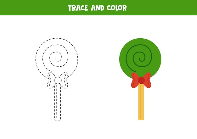 Trace and color cute Christmas lollipop Worksheet for children