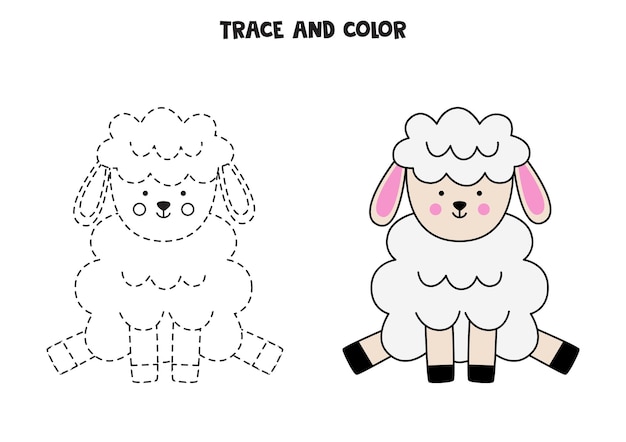 Trace and color cute Easter lamb Educational game for kids