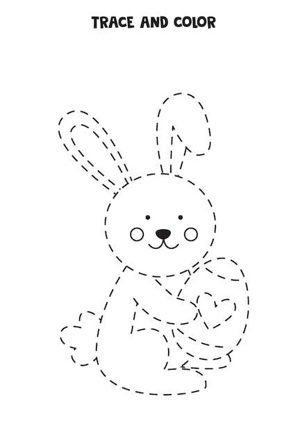 Trace and color cute easter rabbit educational game for kids