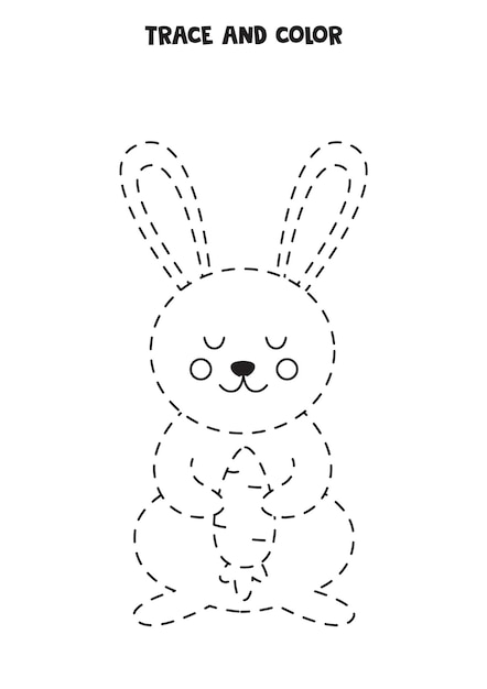 Trace and color cute Easter rabbit Educational game for kids