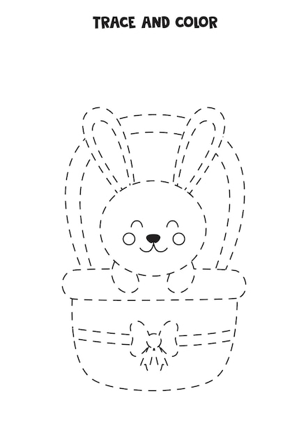 Trace and color cute Easter rabbit Educational game for kids