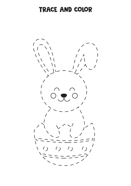 Trace and color cute Easter rabbit Educational game for kids