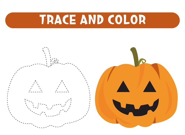 Traccia e colora un simpatico foglio di lavoro con la zucca di halloween per bambini