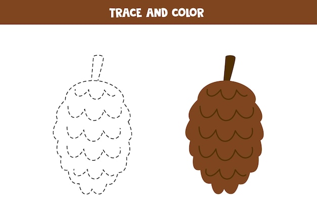 Trace and color cute hand drawn pine cone Worksheet for children