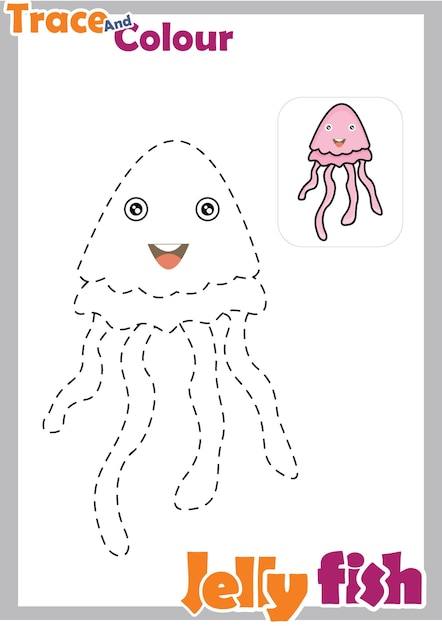 Trace and color cute jellyfish