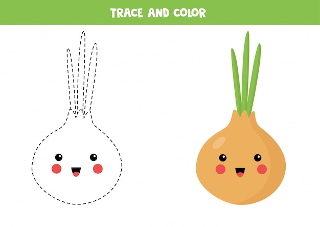 Trace and color cute kawaii eggplant. Writing skills.